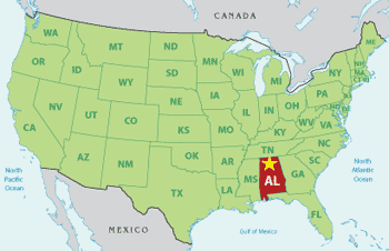 Map showing location of Morgan County, AL in US